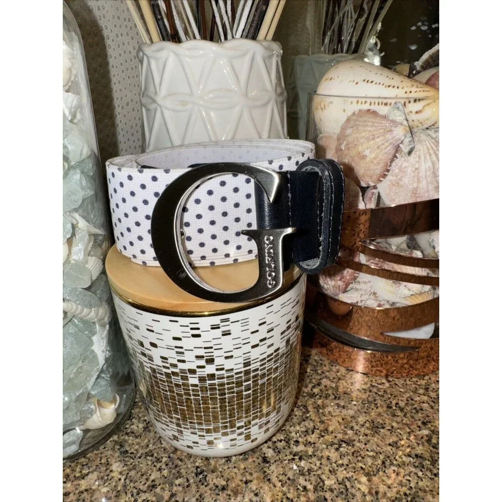 NWOT Golfino Ladies Leather Belt 437-9023 Sz 80 cm NEW POLKA DOT BLACK WHITE‎